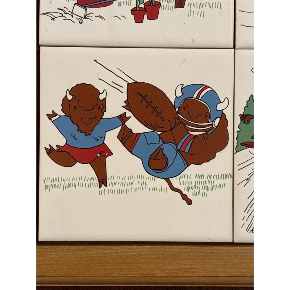 Vintage 1985 AM&As Buffalo Ceramic Tile Wall Art 4 Tile Framed Alexander Buffalo - Picture 4 of 10